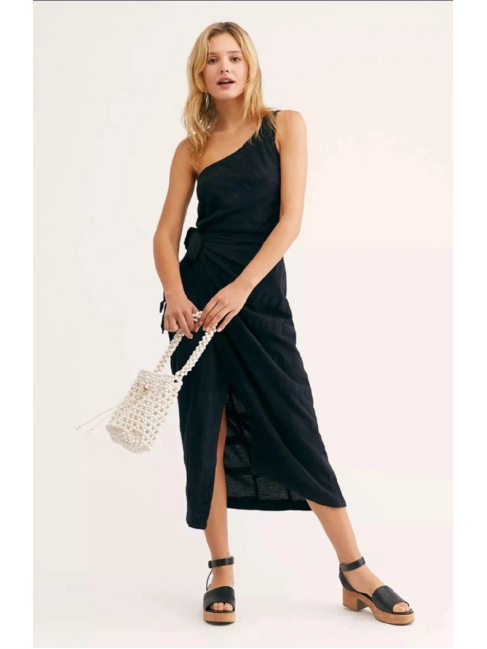 Free People Black At Leusure Midi Dress S Cotton Linen Rayon Coastal, Boho